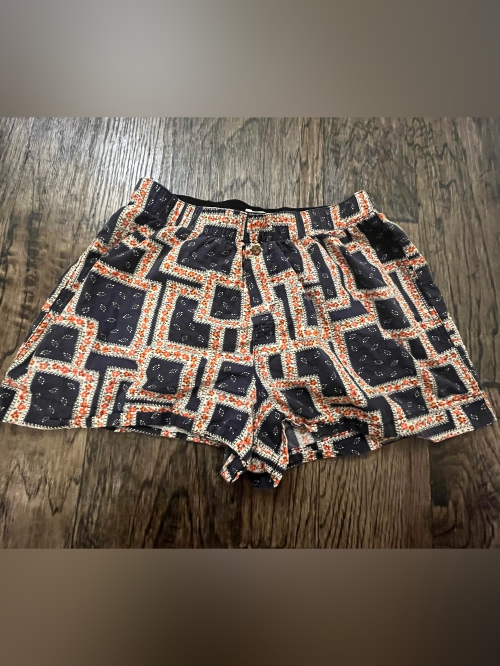 NATURAL LIFE Navy Floral Patchwork boxer Shorts with Orange Trim